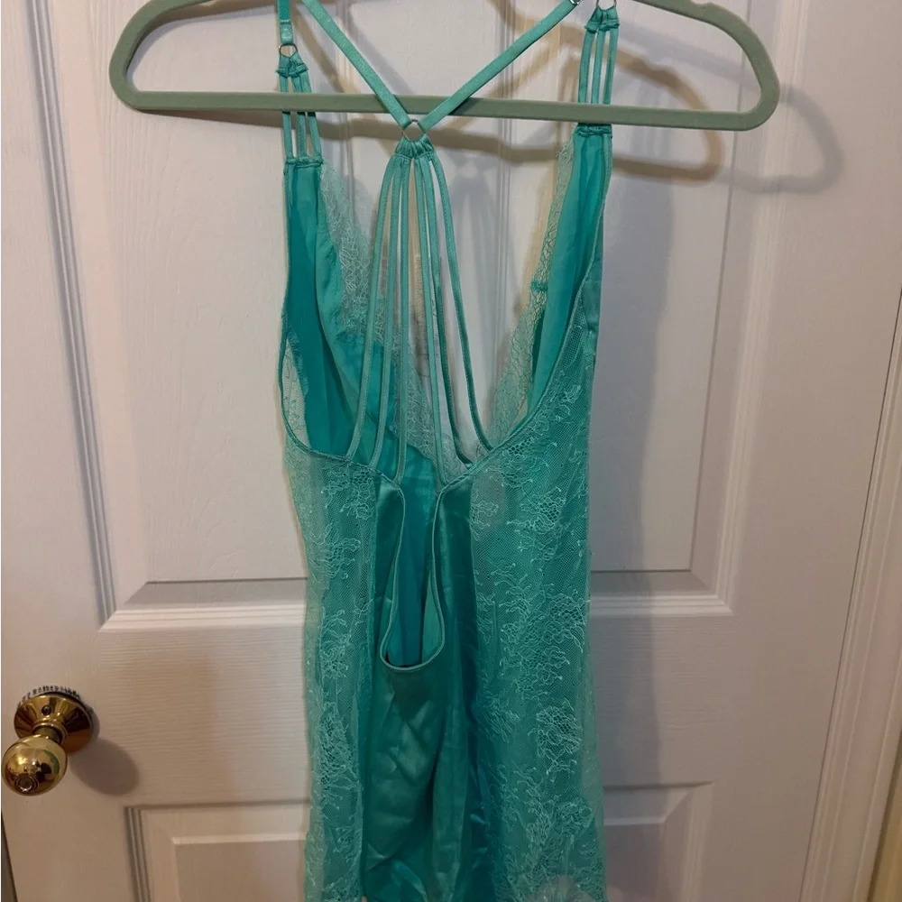Victoria's Secret Aqua Satin Vintage Teddy Lingerie